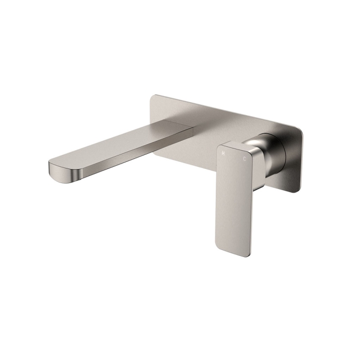 fienza Tono Basin/Bath Wall Mixer Set Rectangular Plate 160mm Outlet Brushed Nickel