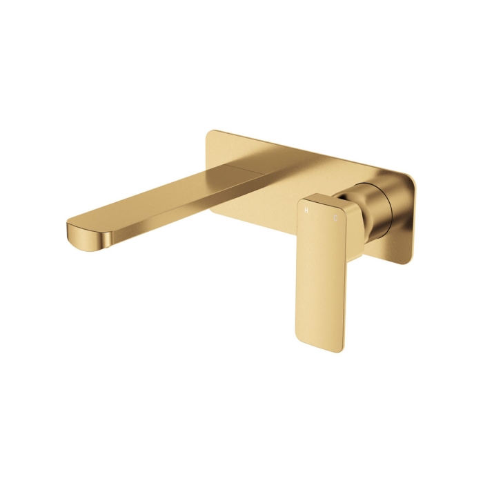 fienza Tono Basin/Bath Wall Mixer Set Rectangular Plate 160mm Outlet Urban Brass