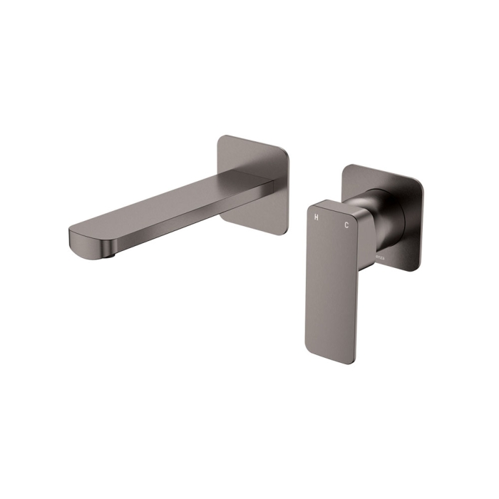 fienza Tono Basin/Bath Wall Mixer Set Square Plates 160mm Outlet Gun Metal fienza Tono Basin/Bath Wall Mixer Set Square Plates 160mm Outlet Gun Metal