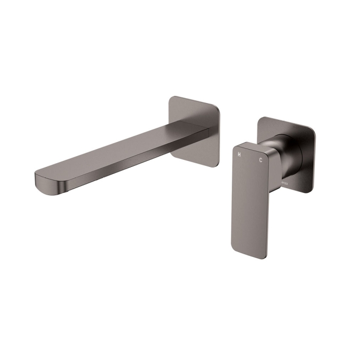 fienza Tono Basin/Bath Wall Mixer Set Square Plates 200mm Outlet Gun Metal fienza Tono Basin/Bath Wall Mixer Set Square Plates 200mm Outlet Gun Metal