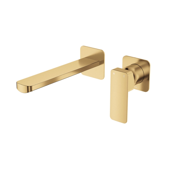 fienza Tono Basin/Bath Wall Mixer Set Square Plates 200mm Outlet Urban Brass
