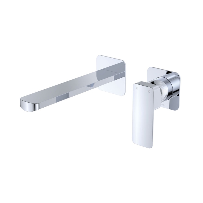 fienza Tono Basin/Bath Wall Mixer Set Square Plates 200mm Outlet Chrome fienza Tono Basin/Bath Wall Mixer Set Square Plates 200mm Outlet Chrome
