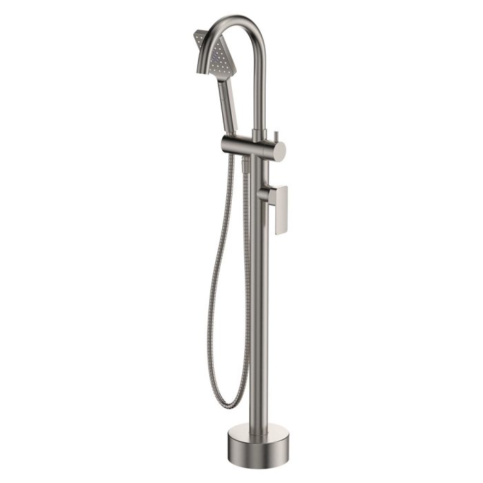 fienza Tono Floor Mounted Bath Mixer With Hand Shower Brushed Nickel