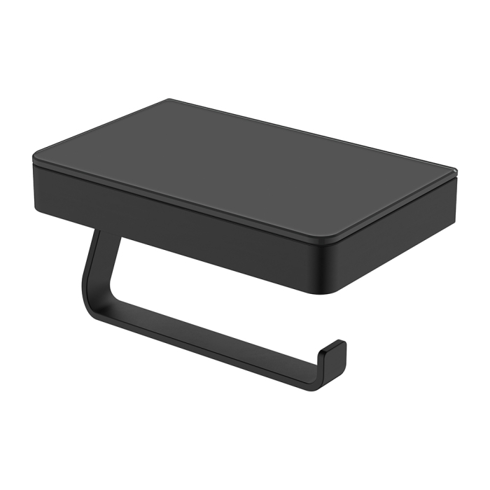 fienza Tono Toilet Roll Holder with Glass Shelf Matte Black