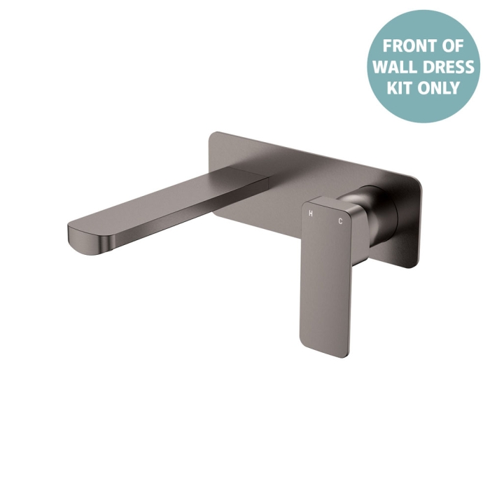 fienza Tono Wall Basin/Bath Mixer Set Dress Kit Gun Metal Rectangular Plate 160mm Outlet