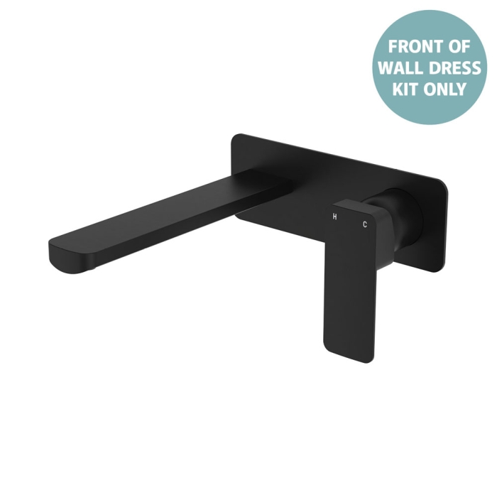fienza Tono Wall Basin/Bath Mixer Set Dress Kit Matte Black Rectangular Plate 200mm Outlet