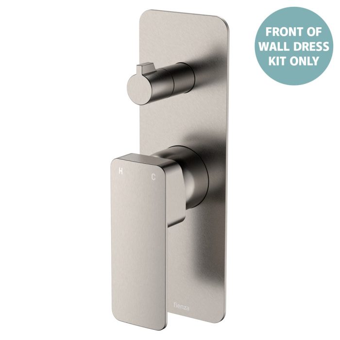 fienza Tono Wall Diverter Mixer Dress Kit Brushed Nickel Rectangular Plate