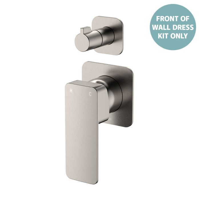 fienza Tono Wall Diverter Mixer Dress Kit Brushed Nickel Square Plates