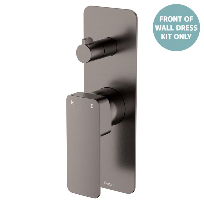 fienza Tono Wall Diverter Mixer Dress Kit Gun Metal Rectangular Plate