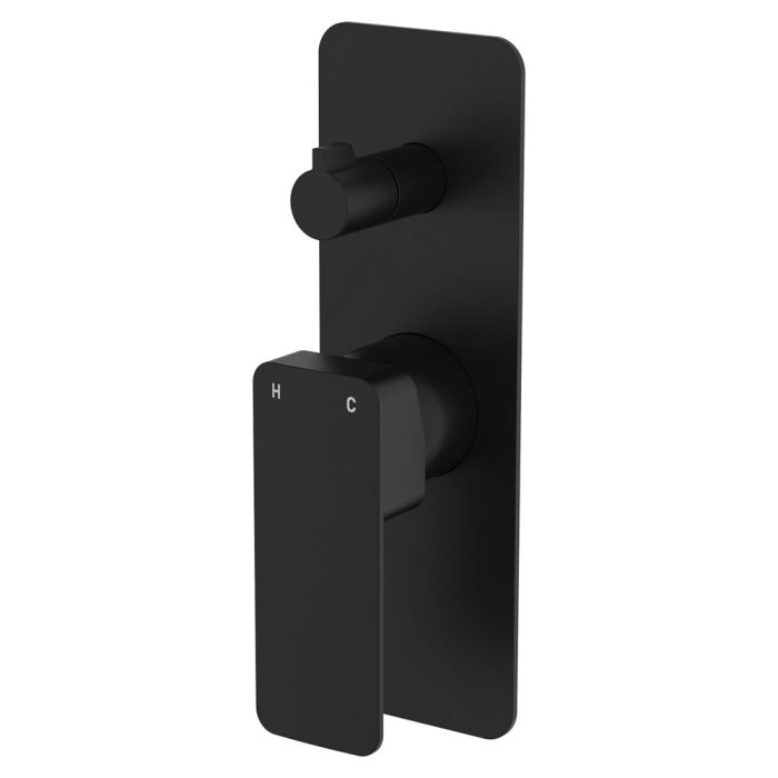 fienza Tono Wall Diverter Mixer Rectangular Plate Matte Black