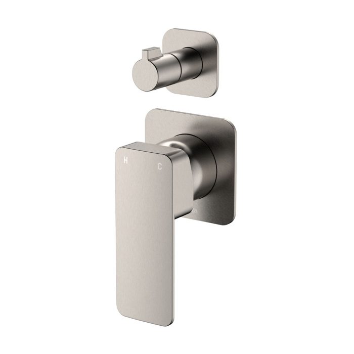 fienza Tono Wall Diverter Mixer Square Plates Brushed Nickel