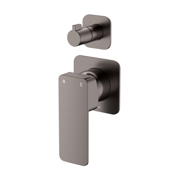fienza Tono Wall Diverter Mixer Square Plates Gun Metal