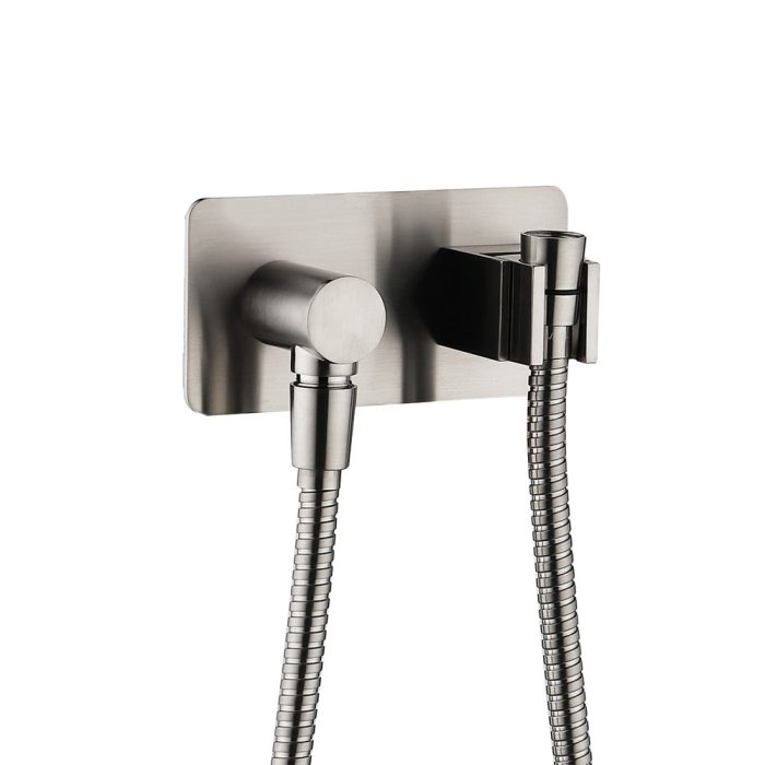 fienza Universal Hand Shower Bracket & Hose Rectangular Plate Brushed Nickel