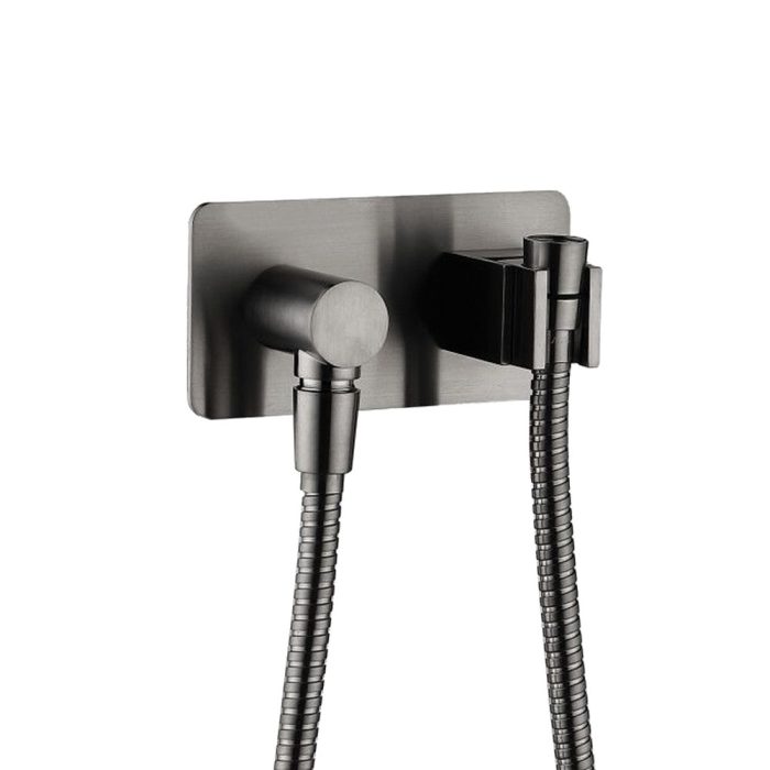fienza Universal Hand Shower Bracket & Hose Rectangular Plate Gun Metal