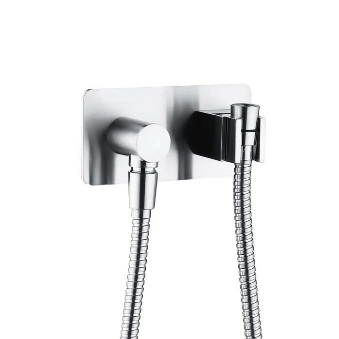 fienza Universal Hand Shower Bracket & Hose Rectangular Plate Chrome