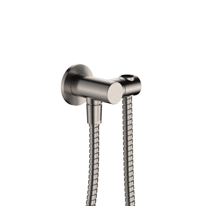 fienza Universal Hand Shower Bracket & Hose Round Plate Brushed Nickel