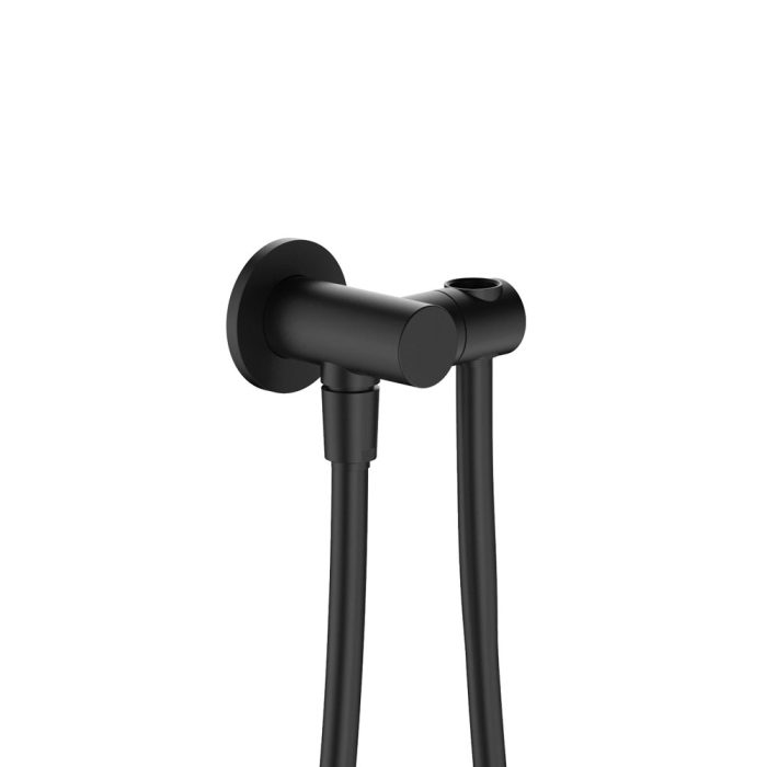 fienza Universal Hand Shower Bracket & Hose Round Plate Matte Black