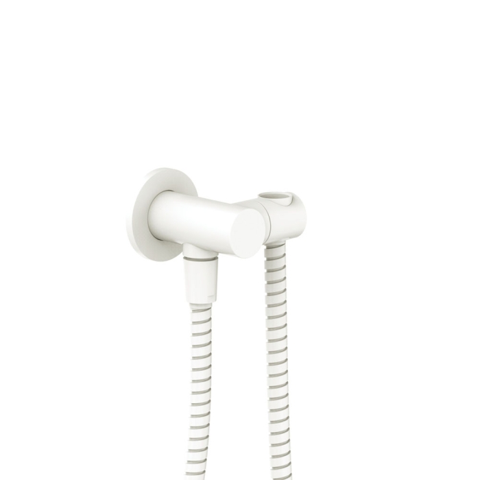 fienza Universal Hand Shower Bracket & Hose Round Plate Matte White
